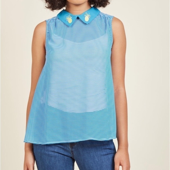 ModCloth Striped Pineapple Embroidered Stripe Top - Picture 1 of 8